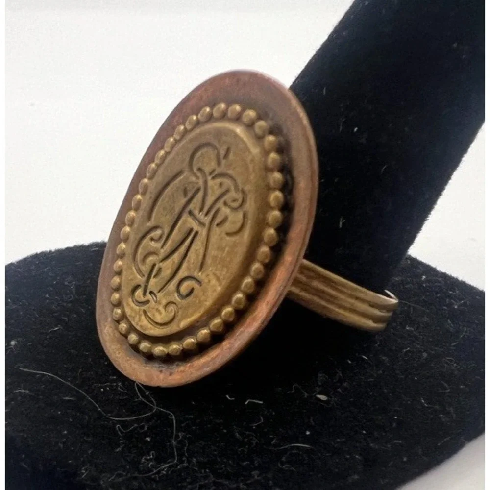 Copper Brass Ring‎ Signet Style Rustic Boho Medieval Adjustable Artisan Earthy